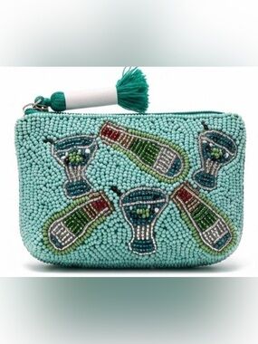 NEW American & Beyond Martini Cocktail Beaded Tassel Zip Coin Purse